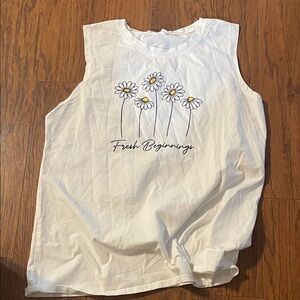 White Sleeveless Top with Daisy Print